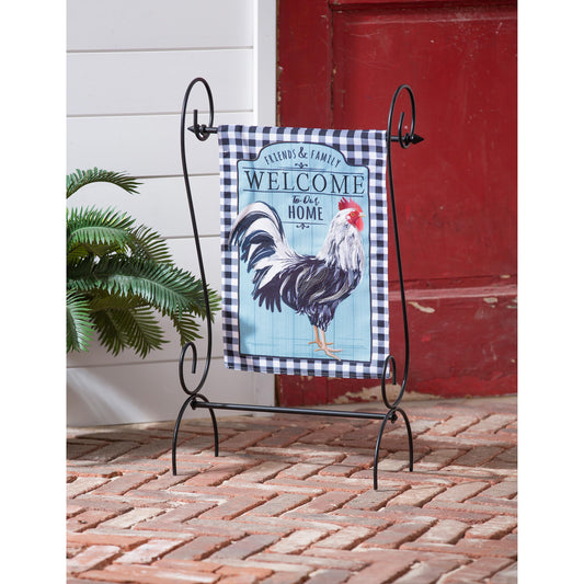 Black and White Rooster Garden Burlap Flag