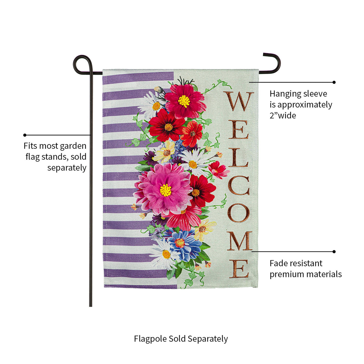 Divided Floral Garden Burlap Flag