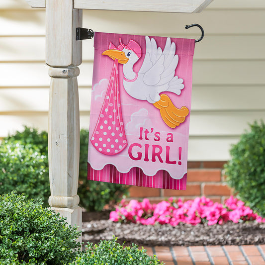 Stork with Special Delivery Suede Garden Flag, Girl
