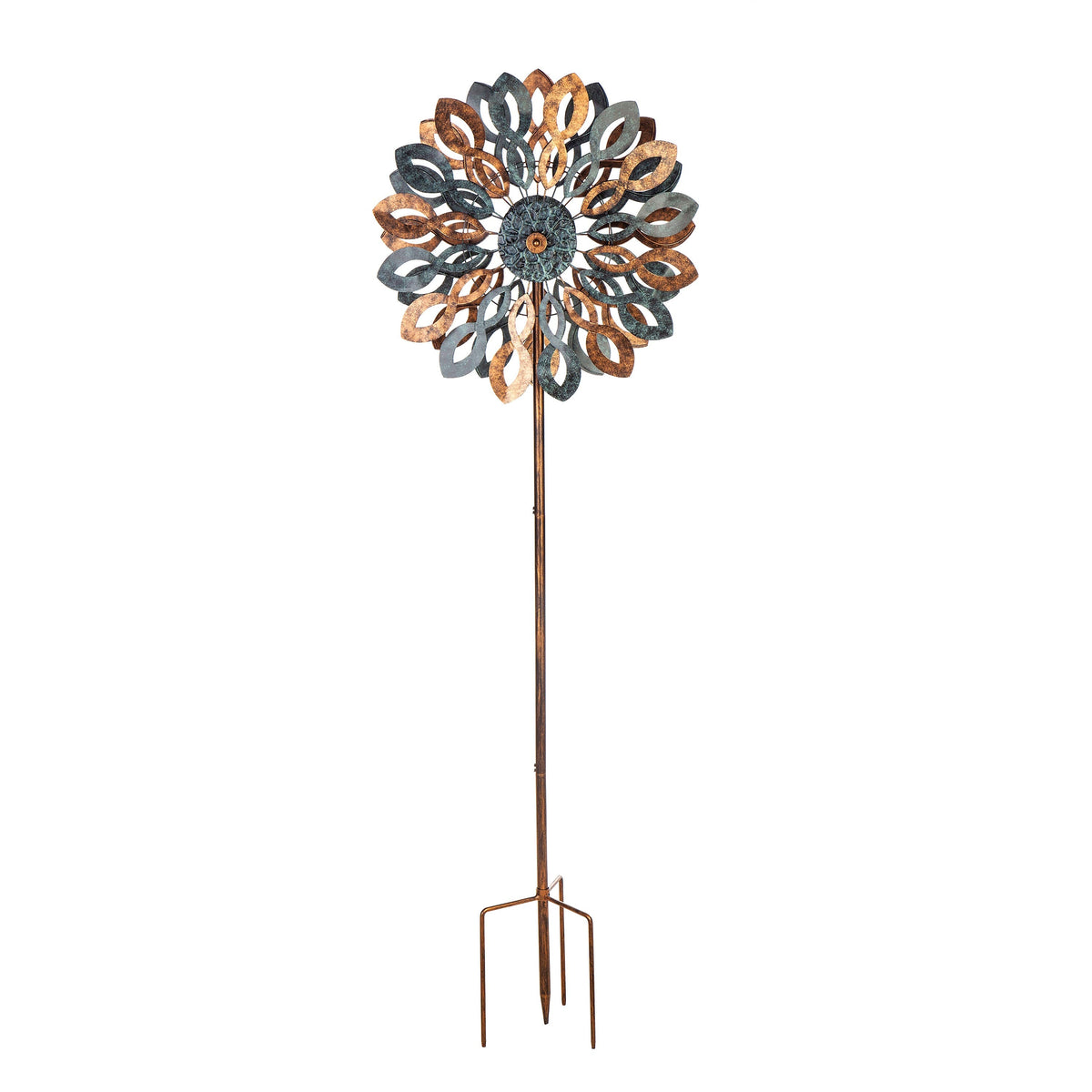 Wind Spinner, copper and verdigris petals