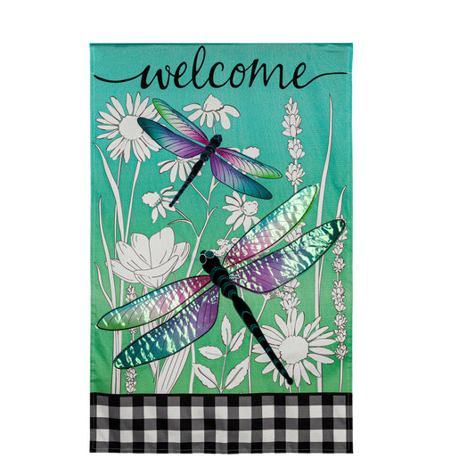 Dragonflies and Wildflowers House Linen Flag
