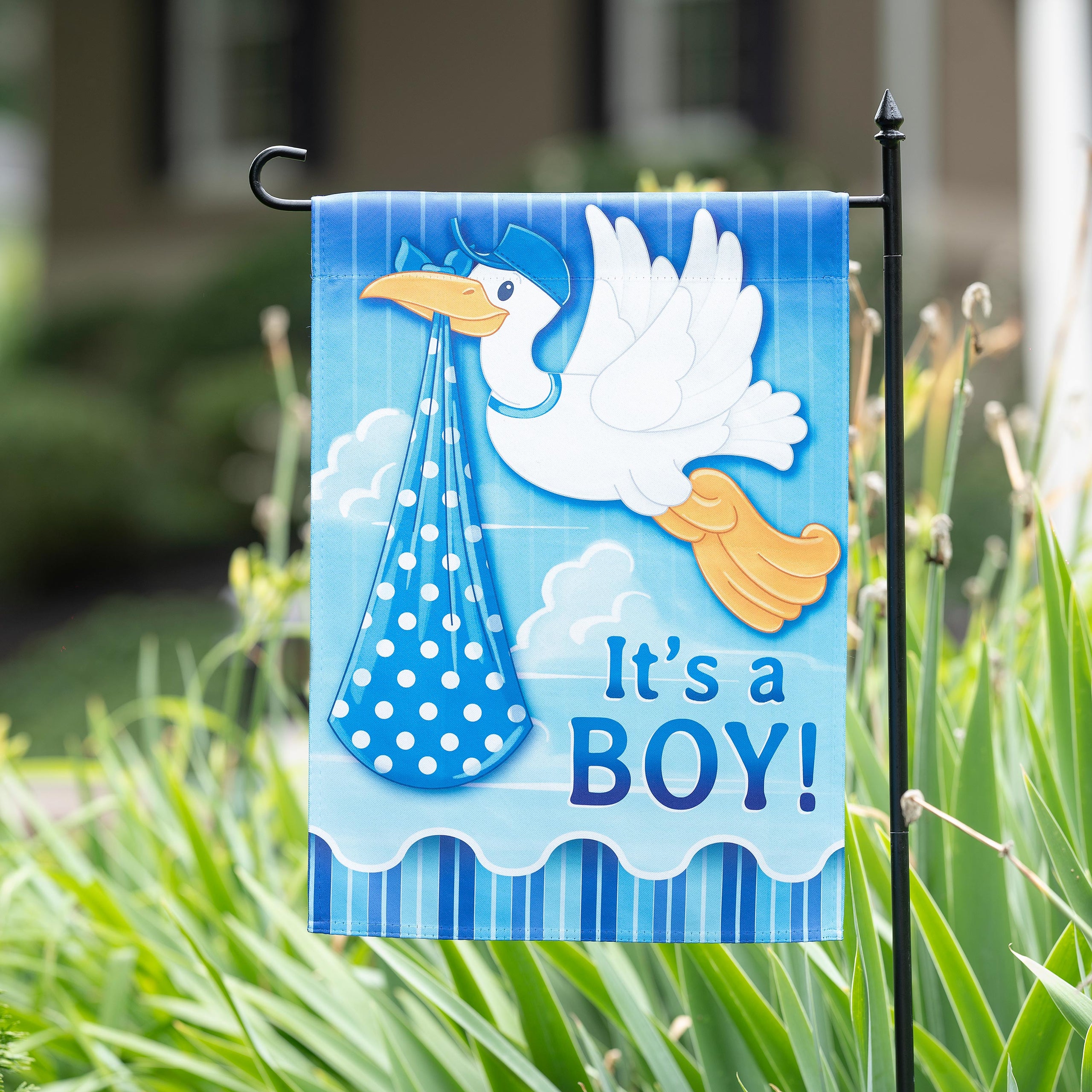 Stork with Special Delivery Suede Garden Flag, Boy