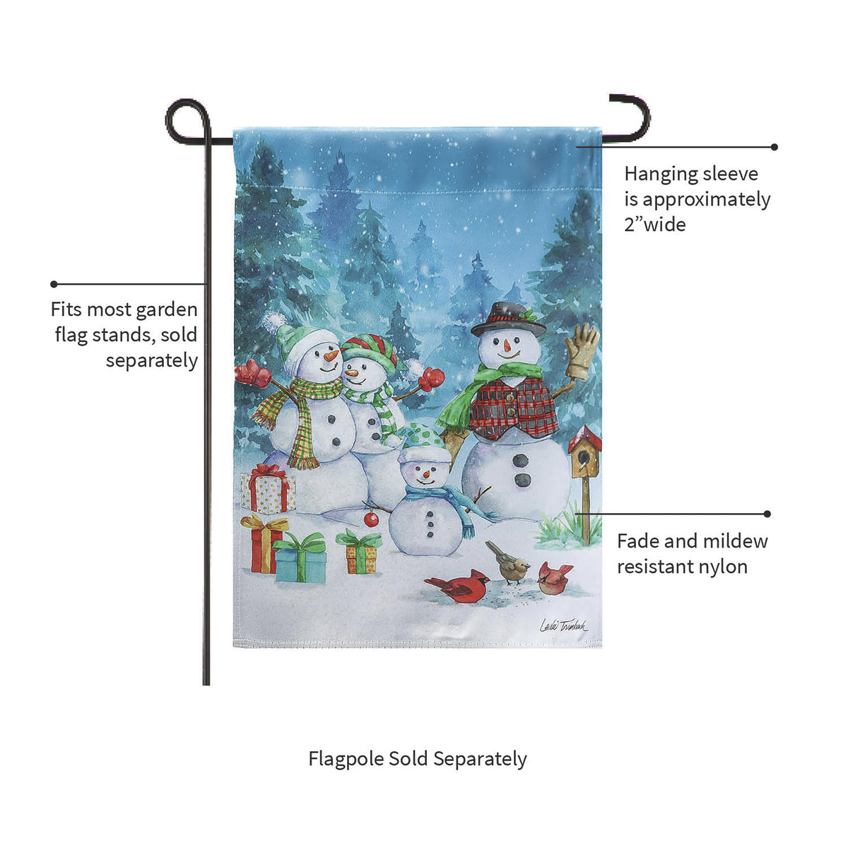 Snowman Family Suede Garden Flag