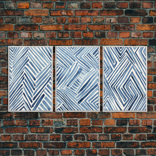 Watercolor Blue Geometric Pastel Line Art, Framed Canvas Print, Minimalist / Abstract Midcentury Modern Art, MCM Art, Living Room Decor
