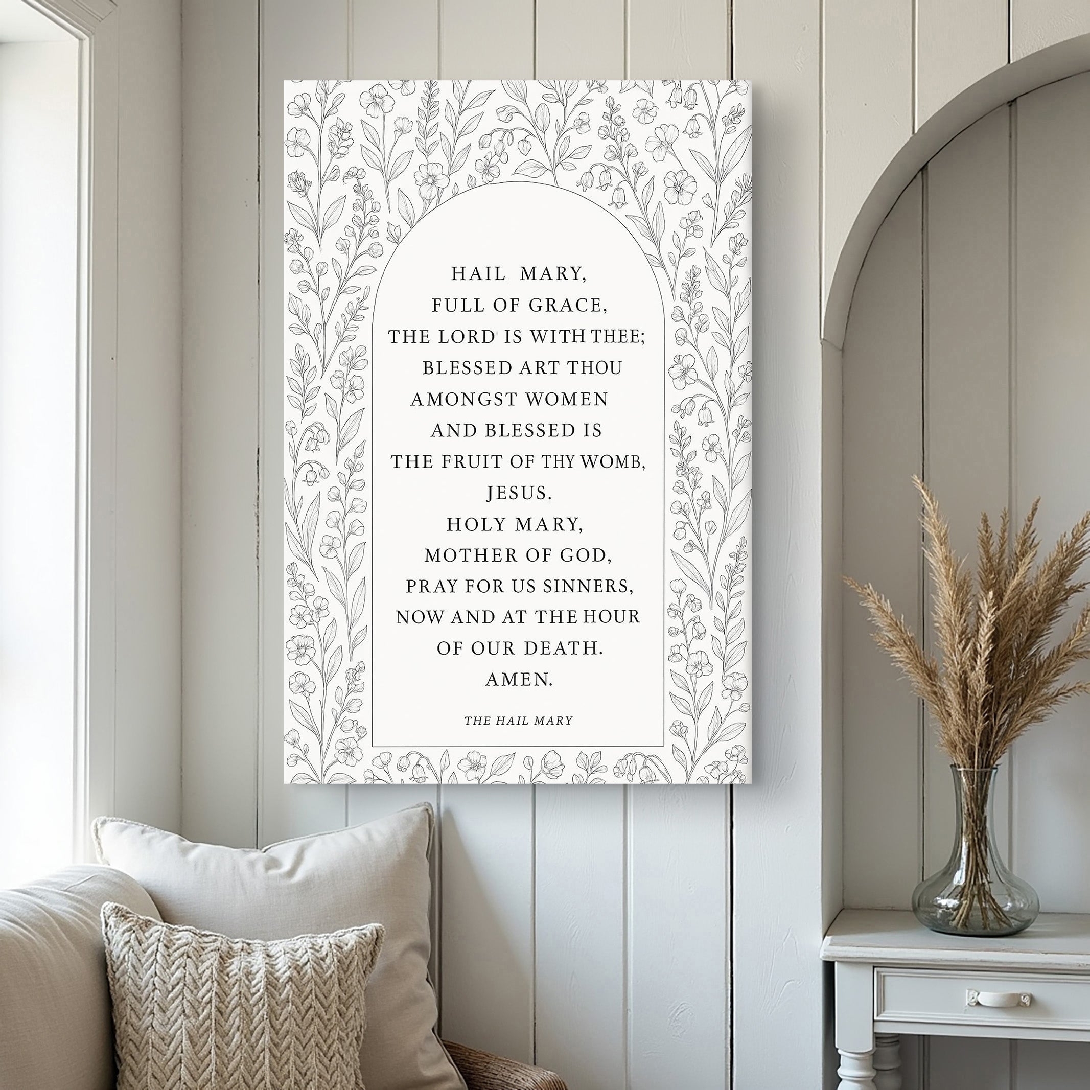 Canvas wall art featuring "The Hail Mary Faith Sign III" with bold lettering on a textured surface by Tailored Canvases.