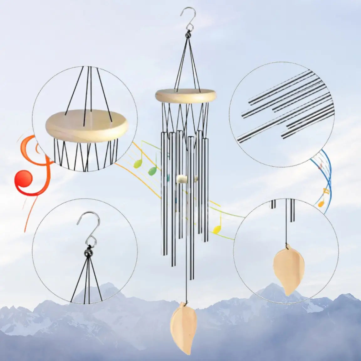 Solid Wood Metal Tube Wind Chimes Outdoor Home Decor