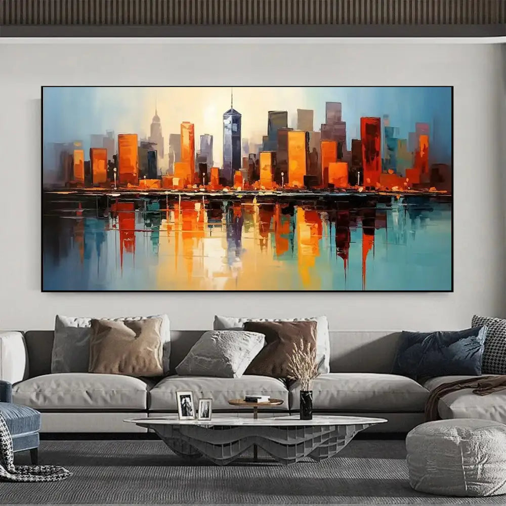Handmade Abstract City Oil Painting Canvas Art