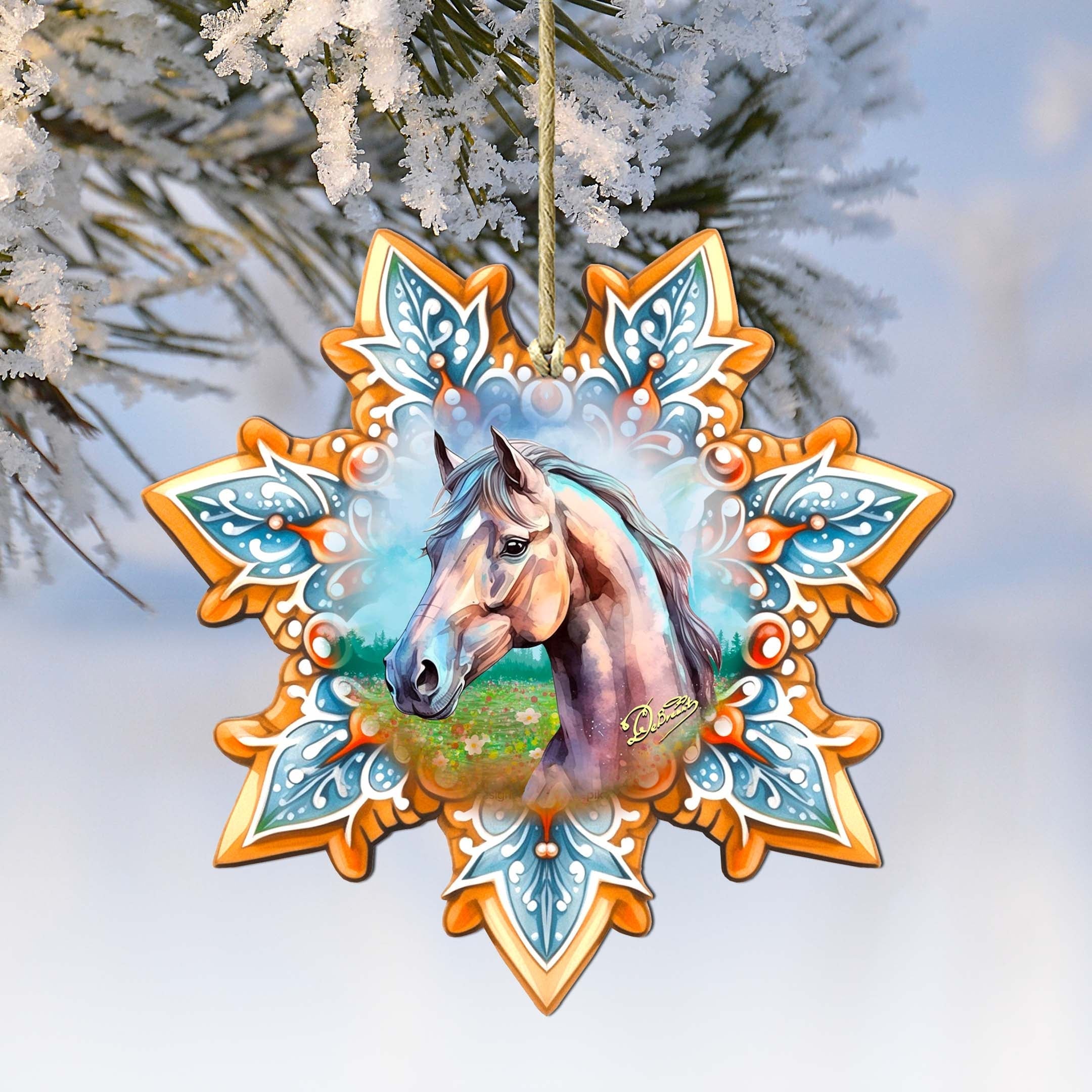 Horse Snowflake Wooden Ornaments by G. Debrekht - Nature Wildlife Decor - 8688431