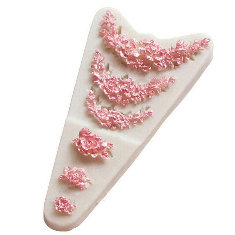3D Flower Silicone Mold Sugar Paste Fondant Cake Decor Tool Chocolate Cake Candy Fence Shaped Mold Baking Cake Moulds Mini Sizes Roses Flower Fondant Candy Silicone Mold