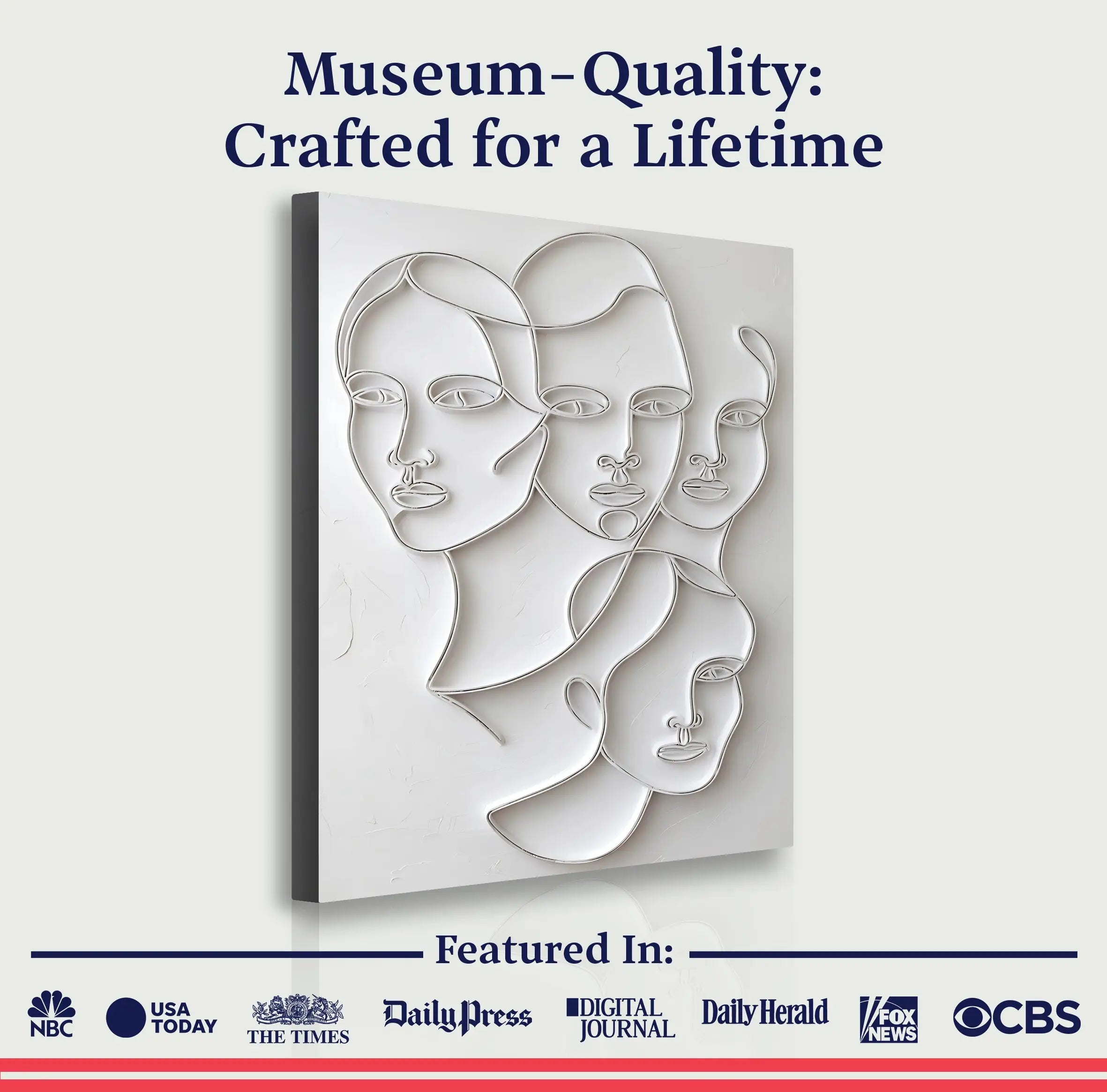 Silver 3d minimalist faces wall art featuring layered abstract face design in metal for modern home decor