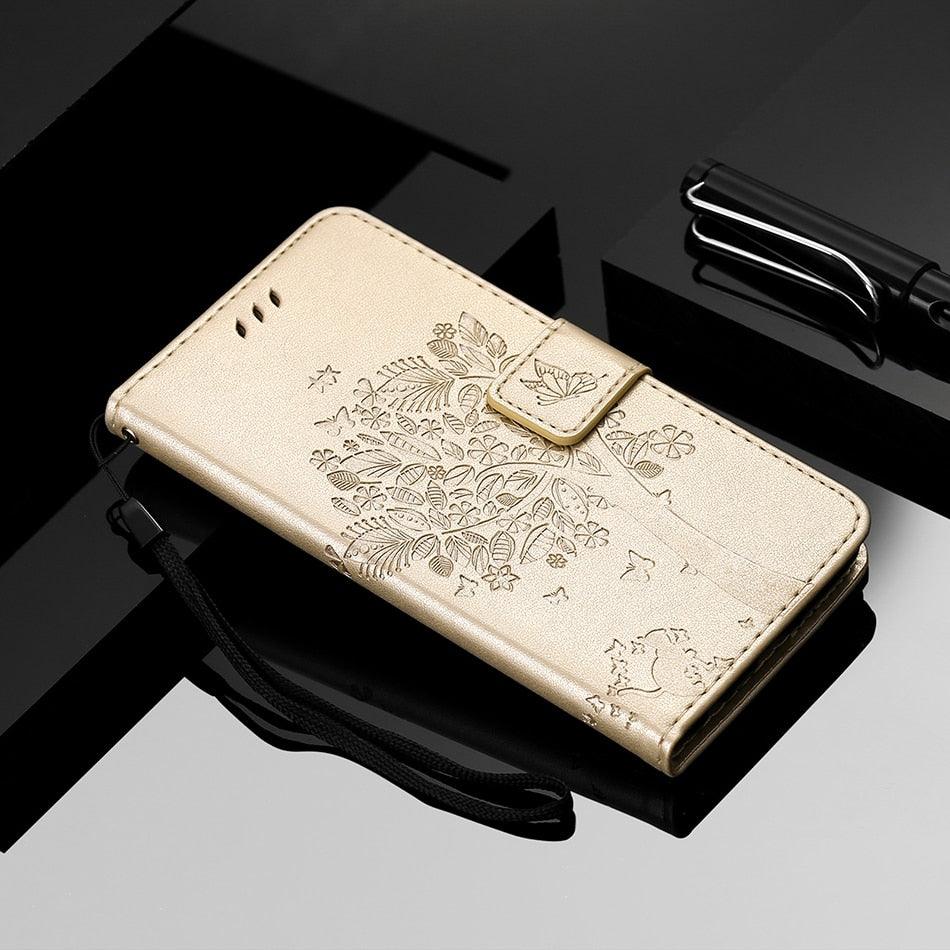 3D Tree Flip Leather Case For iPhone 13 12 Mini Phone Cover PU Leather Wallet Case with Card Holder Kickstand Wrist Strap Flip Cover for iPhone
