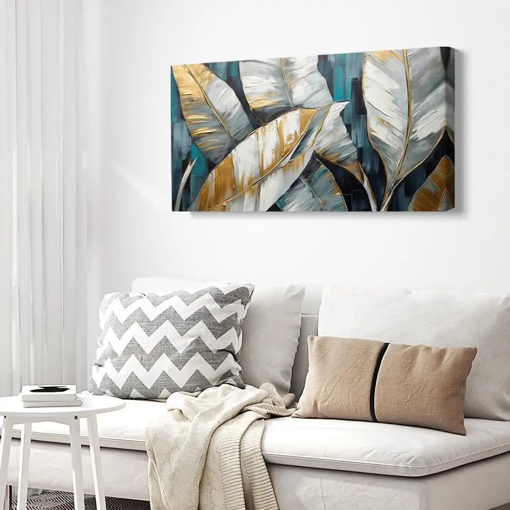 Abstract Golden Green Banana Leaf Canvas Art