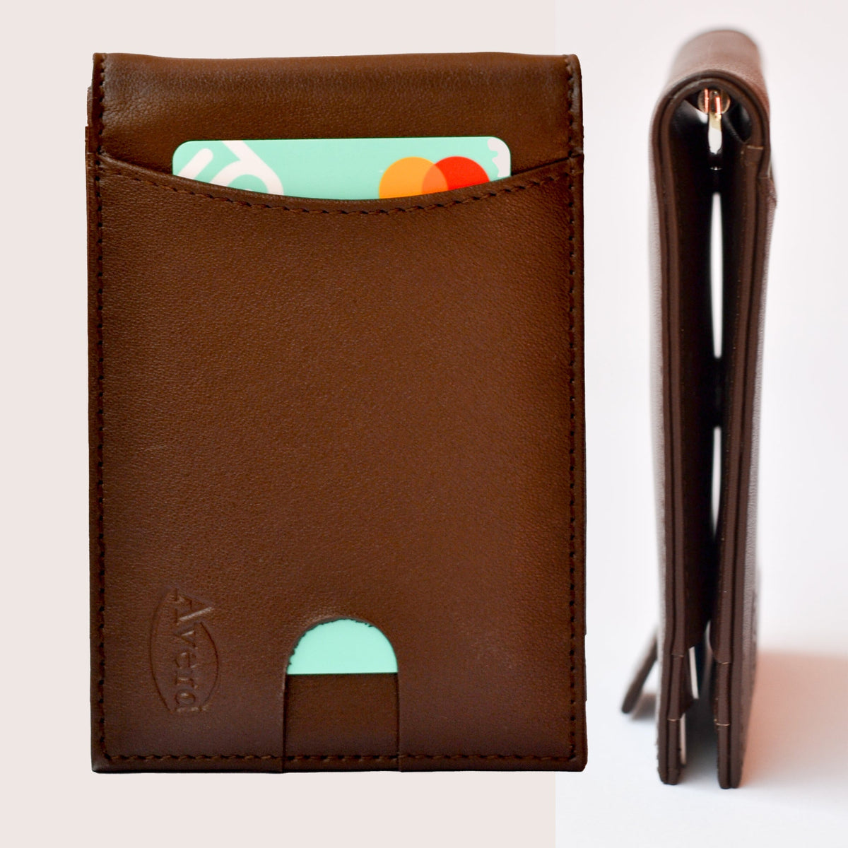 Avera Men's Wallet Genuine Leather Slim RFID Blocking Bifold Wallet With Money Clip