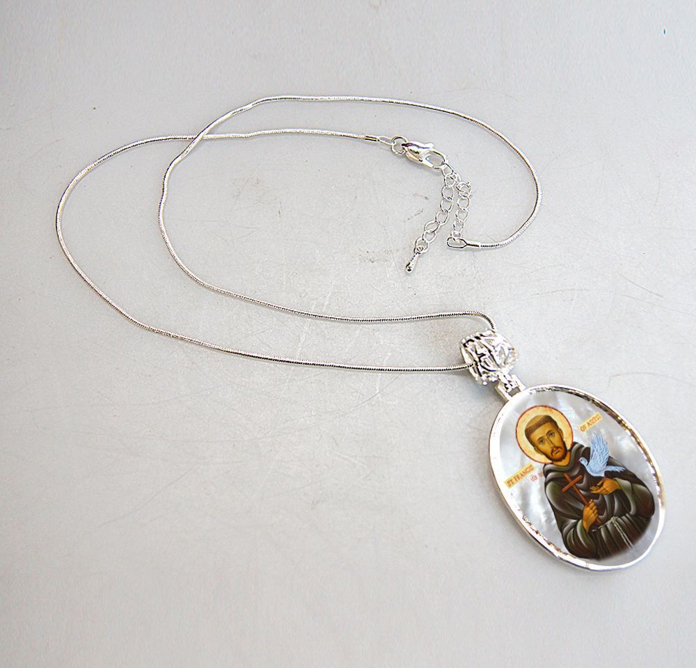 Our Lady of Perpetual Help Silver Plated Mother of Pearl Necklace Jewelry - 43024