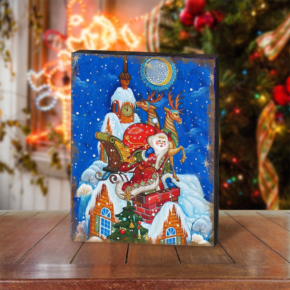 Special Delivery Santa Wooden Wall Art by G. DeBrekht - Christmas Santa Snowman Decor - 81215822B