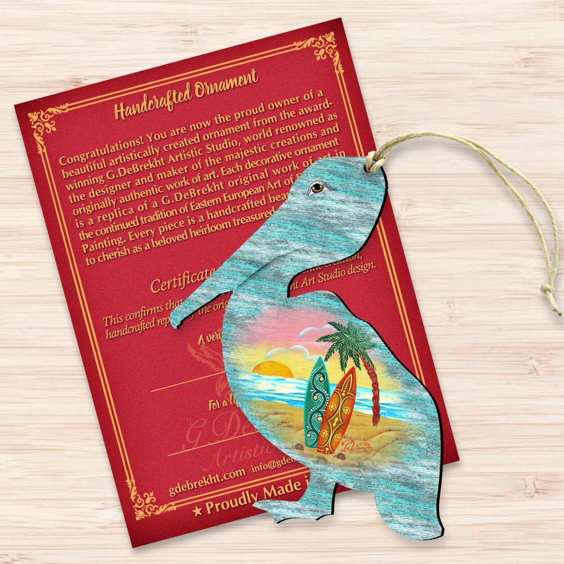 Pelican Wooden Ornaments by G. DeBrekht - Coastal Holiday Decor - 8198543