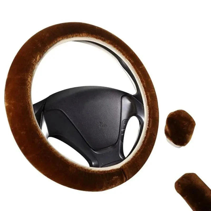 3Pcs Set Winter Fashion Wool Fur Soft Furry Car Steering Wheel Covers 16 Colors Winter Universal Hand Brake Gear Cover  Car Accessories