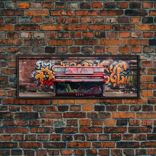 Graffiti Covered Piano Extra Large Wall Art, Street Art Canvas Art Print, Living Room Wall Art, Game Room Decor, Colorful Gift for Teenagers