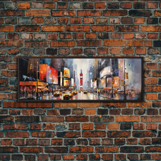 Watercolor of New York City, NYC Times Square, Framed Canvas Print, NYC Wall Art, Metropolis Decor, Cool Office Art, Lobby Art
