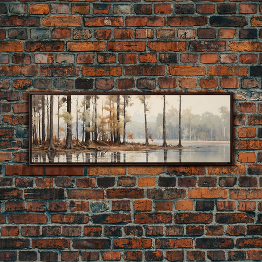 Congaree National Park, Canvas Wall Art, National Park Poster, Extra Large Horizontal Print, Panoramic Watercolor Minimalist Landscape Art