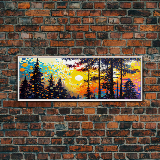 Vibrant Watercolor Of A Pine Tree Forest, Framed Canvas Print, Colorful Wall Art, Original Painting, Landscape Painting, Above Sofa Decor