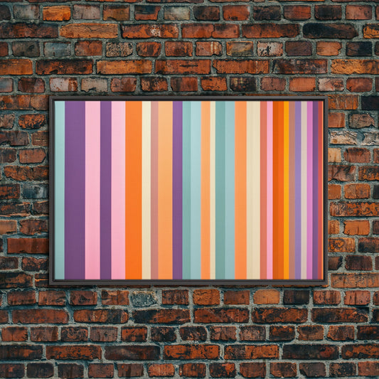 Line Art - Bright Colors - Vertical Stripes - Mid Century Modern Artwork - Large Framed Panoramic Canvas- Abstract Geometric Wall Decor
