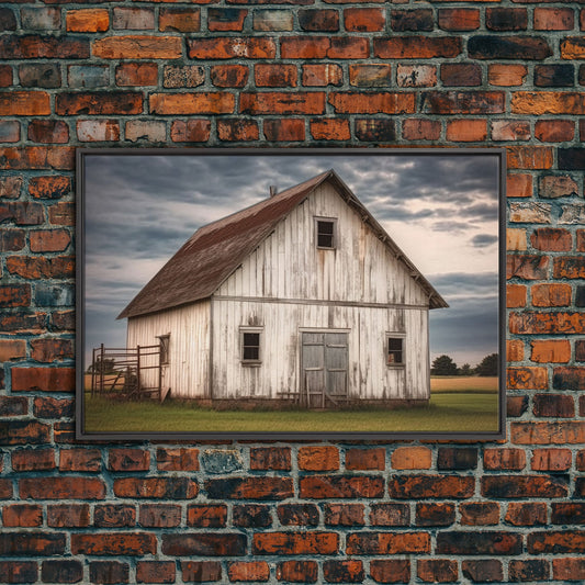 Rustic Farmhouse Wall Decor, White Barn Landscape Print, Farmhouse Living Room Decor, Farmhouse Kitchen Decor, Original Art, Old Barn Photo