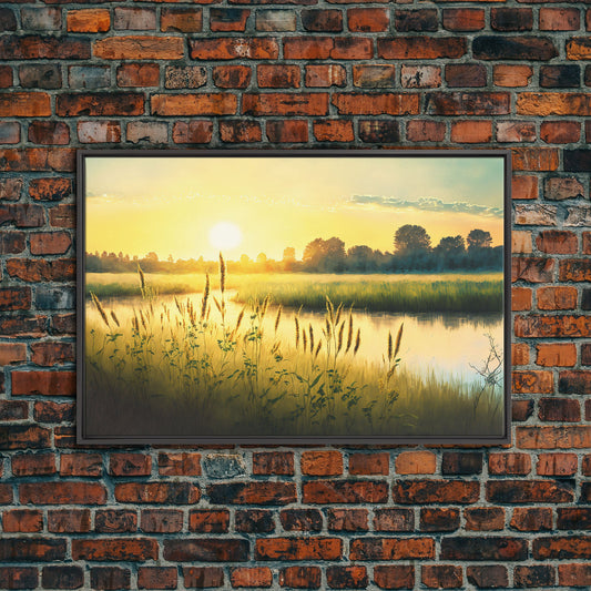 Boho Style Primitive Art, Framed Canvas Print, Sunset Over the Marsh in Florida, watercolor wall decoration