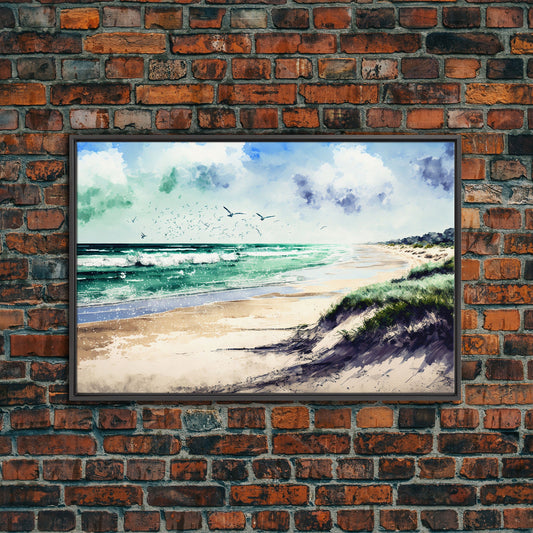 framed lake landscape art, framed canvas print, living room wall decor, minimalist landscape, watercolor landscape art