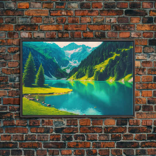 Calm and Serene Landscape Painting, Framed Canvas Print National Park Canvas Art, Framed wall decor, living room wall art, Pine Tree Lake