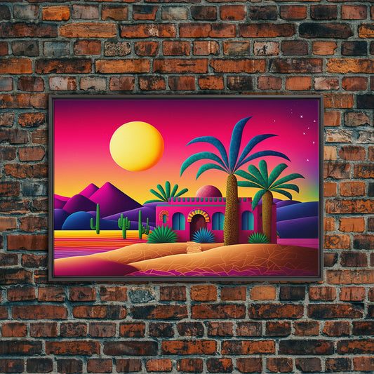 Psychedelic Desert Decor, Framed Canvas Print, Colorful Western Art, Midwest Decor, Framed Art