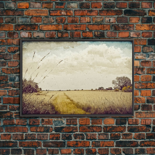 Muted Vintage Landscape Wall Art Canvas Print, Nature Framed Large Gallery Art, Minimalist Art Ready to Hang, With Hanging Kit, Subdued Art