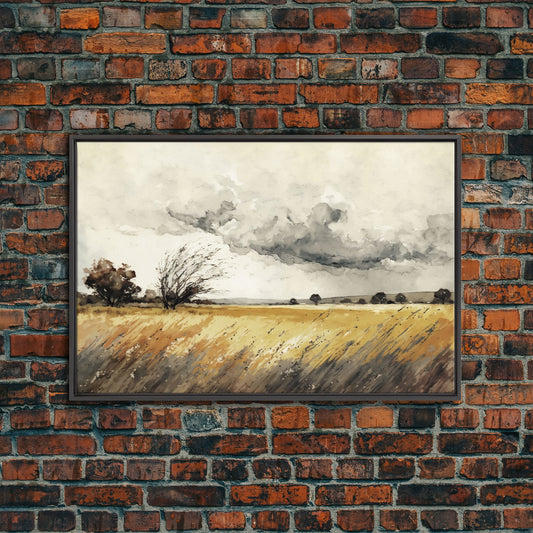 Muted Vintage Style Landscape Wall Art, Nature Framed Large Gallery Art, Oil Painting Art Ready to Hang, Framed Canvas Wall Decoration