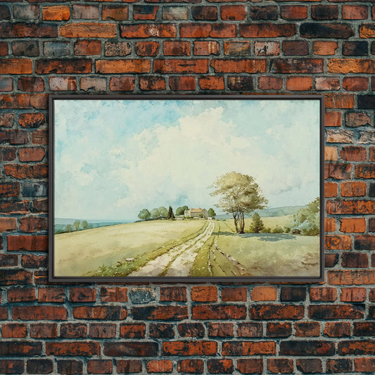 Country Roads Wall Art, Framed Canvas Print, Dirt Roads, Primitive Farmhouse Decor, Watercolor Painting, Rustic Muted Colors Wall Art