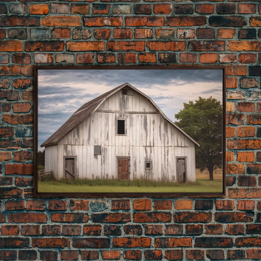 Rustic Farmhouse Wall Decor, White Barn Landscape Print, Farmhouse Living Room Decor, Farmhouse Kitchen Decor, Original Art, Old Barn Photo