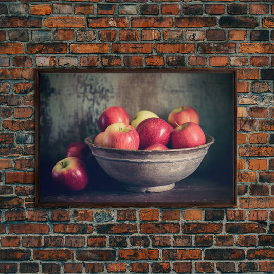 Primitive Vintage Kitchen Art Print, Farmhouse Country Kitchen Decor, Apples Print, Picture of Apples in Bowl for Kitchen Decor, Original