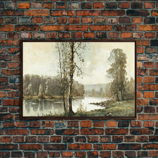 Vintage Landscape Wall Art Canvas Print, Sketch Natural Framed Large Gallery Art, Minimalist Art Ready to Hang, Framed Farmhouse Art