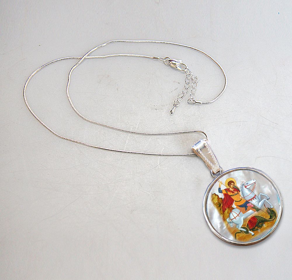 Saint George Silver Plated Mother of Pearl Necklace Jewelry - 43013