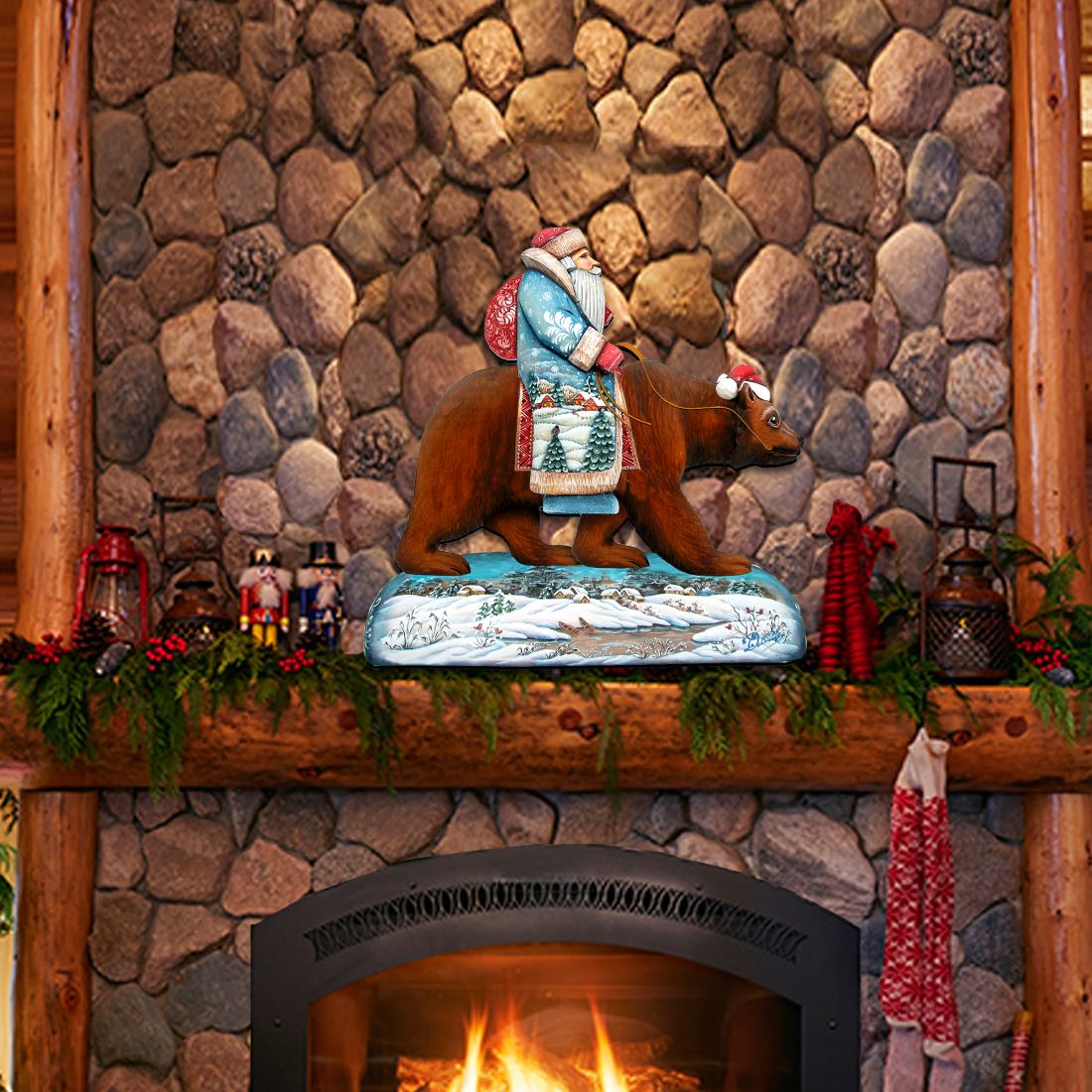 Santa On Grizzly Bear Christmas Door Decor by G. DeBrekht - Christmas Santa Snowman Decor - 8151128H