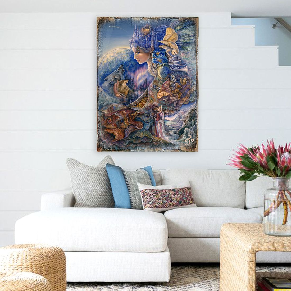 Once in a Blue Moon Fantasy Wooden Wall Art by Josephine Wall - Fantasy Decor - 852122-JW