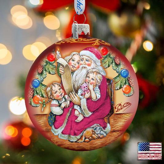 Santa Gift List Glass Ornament by G. DeBrekht - Christmas Santa Snowman Decor - 73364