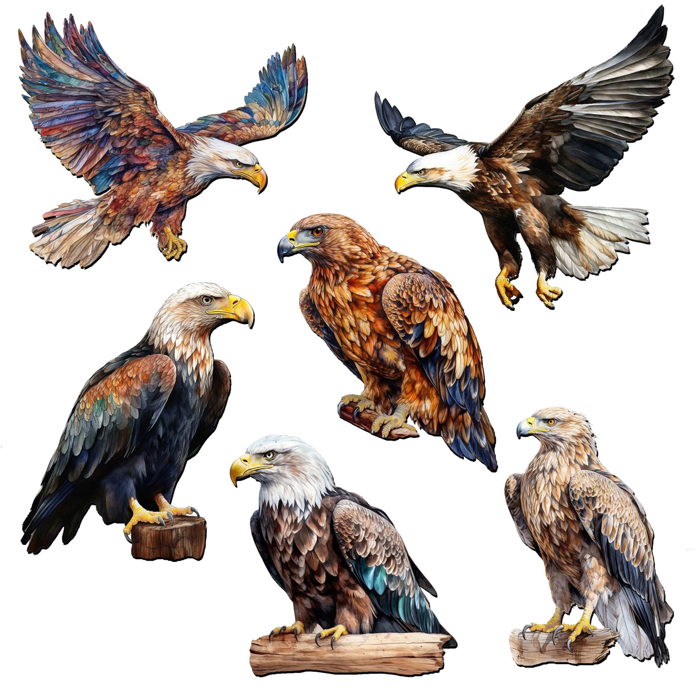 Eagle's Flight Decorative Eco Wood Magnets Set of 6 by G. Debrekht - Wildlife Decor - 8090101G-S6