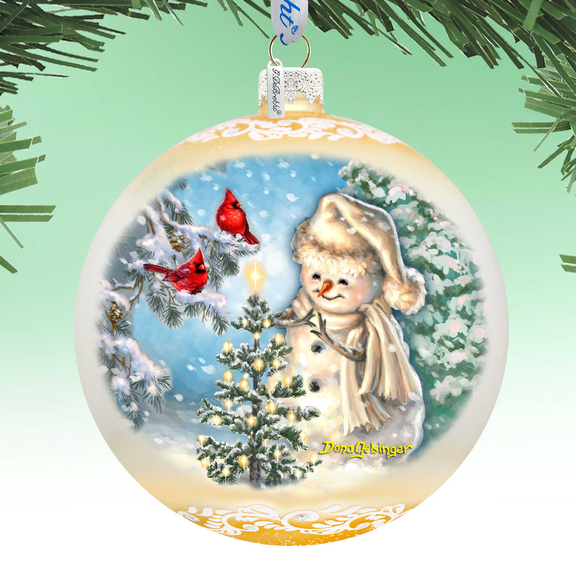 Glowing Snowman Lg Glass Ornament in Gold by Gelsinger - Christmas Decor - 73926G-DG
