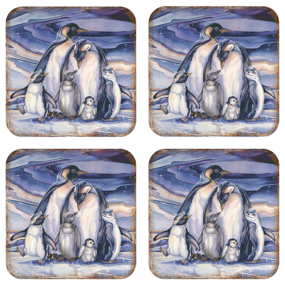 Penguin Family Wooden Cork Coasters Gift Set of 4 by J. Bergsma - Coastal Wildlife Decor  - 8199472C-S4-S4 (Copy)