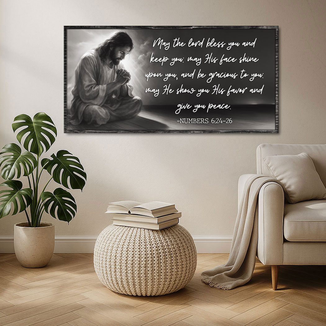 Canvas wall sign featuring Numbers 6:24-26 with the phrase "May the Lord Bless You," by Tailored Canvases.