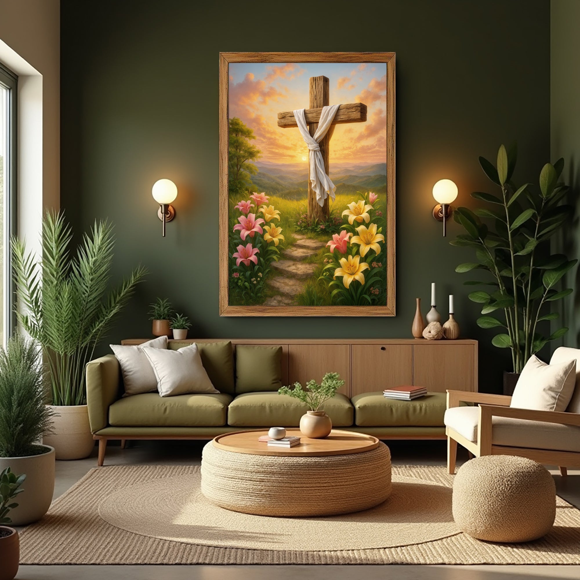 Canvas wall art featuring a cross and flowers with faith-themed design by Tailored Canvases