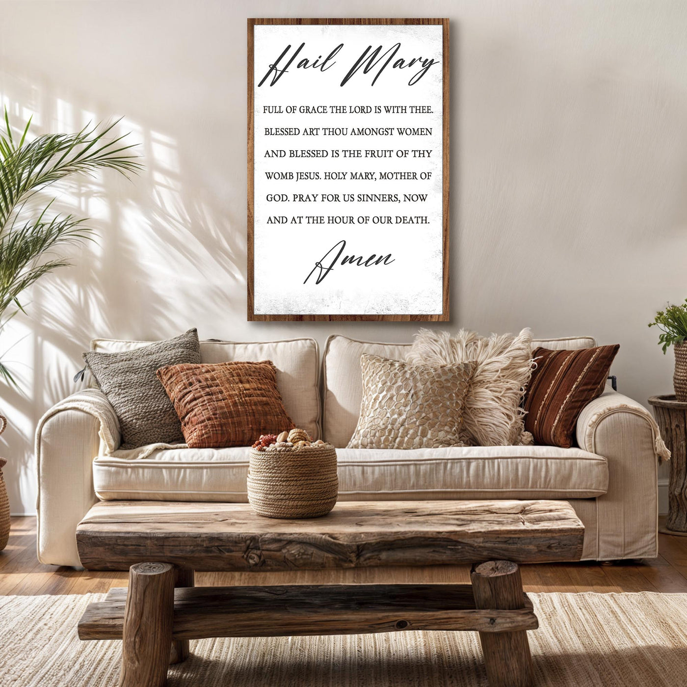 Canvas art print of The Hail Mary Faith Sign by Tailored Canvases, featuring a religious-themed design on a textured canvas.