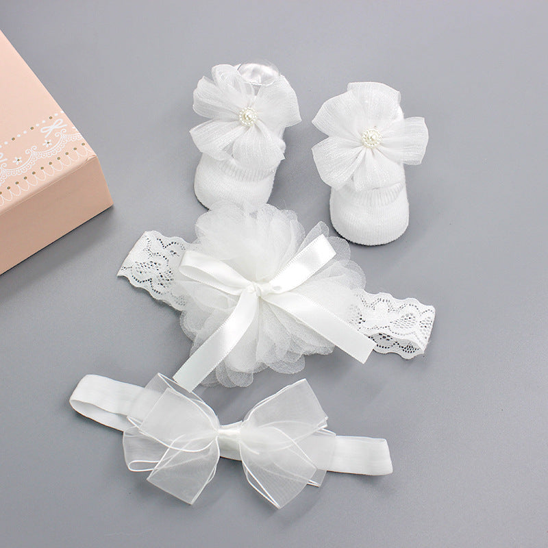 Flower Baby Girl Headband Socks Set Shoes With  Crown Bows Newborn Headbands For Girls Turban Baby Hair Accessories