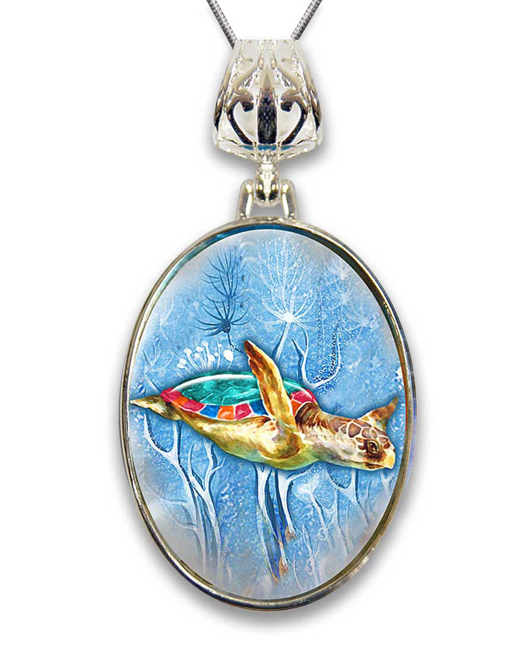 Turtle Pendant Silver-Plated Mother of Pearl Jewelry Pendant Necklace - 44053