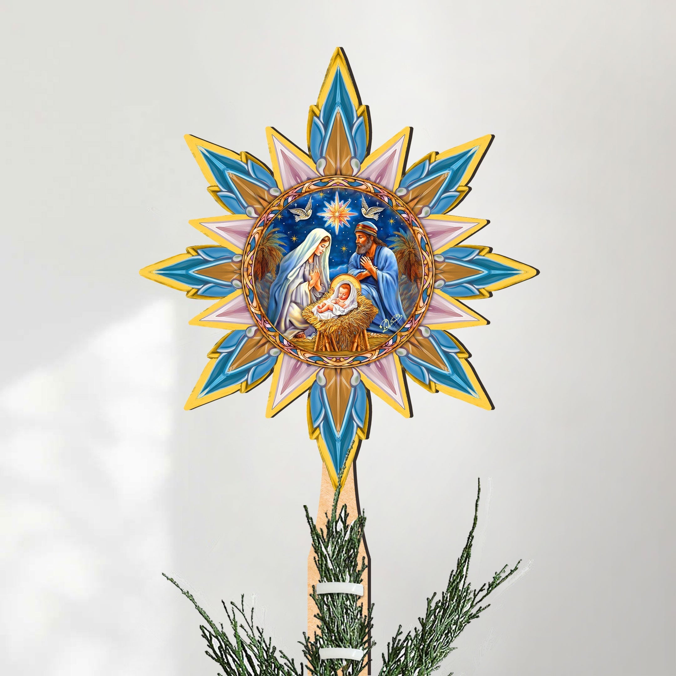 Christmas Story Star Tree Topper Wooden Decor by G. Debrekht - Nativity Holiday Decor - 89501
